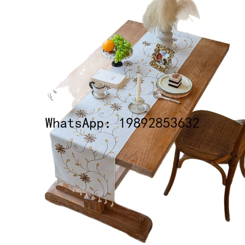 a-16 new plant & floral embroidered long fabric tassel coffee table mat