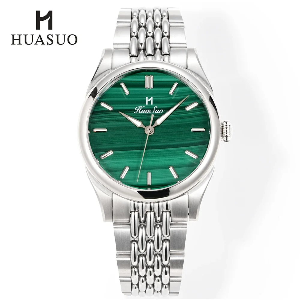 HUASUO Luxury Men Automatic Watch Natural Gemstone Dial PT5000/SW200 Movement Stainless Steel 50M Waterproof Sapphire Wristwatch