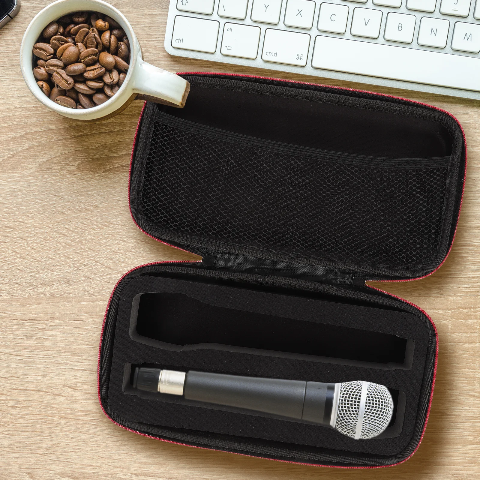 Wireless Microphone Case Portable Dual Microphone Carrying Bag Shockproof Zipper Storage Pouch with Handle Mic Storage Pouch