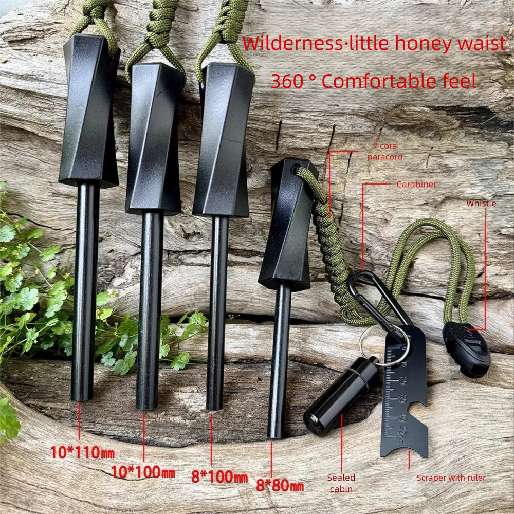 New Outdoor Fire Starting Magnesium Rods Stone Fire Starter Survival Belt with Leather Rope Strong Scraper for Camping Hiking