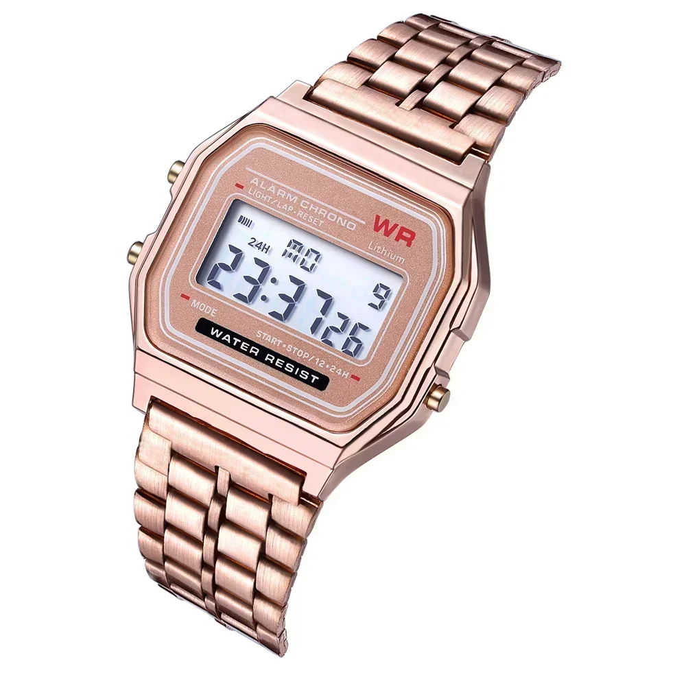 LED Steel Belt Rose Gold Silver Watches Men Women Electronic Digital Display Retro Style Clock  Relogio Masculin Reloj Homb