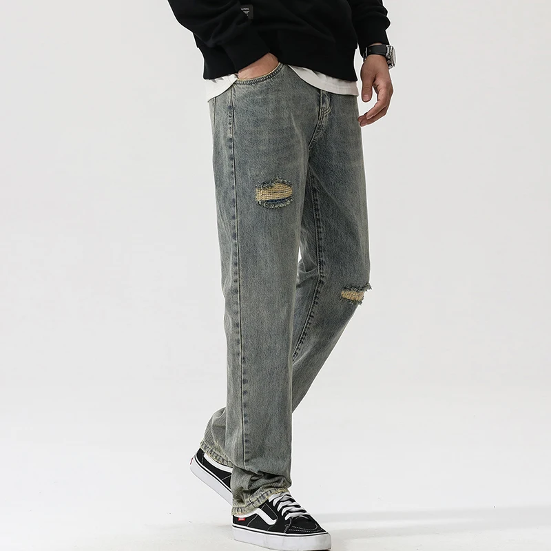 2025 Autumn American Style Streetwear Straight-Leg Loose-Fit Jeans New Vintage Versatile Hip Hop Trendy Cotton Pants Casual