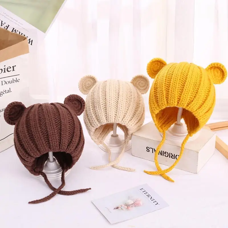 Infants and young children in the fall and winter warm hat cartoon bear ears knitted hat baby children ear protection woolen cap