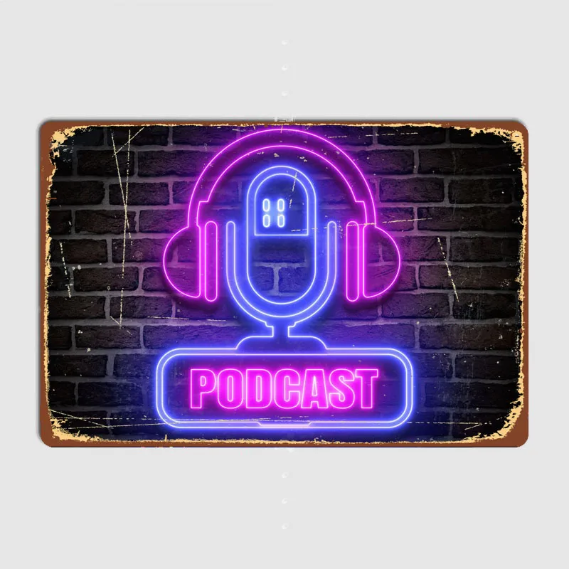 Music Earphone Podcast Neon Metal Wall Art Cave Pub Classic Painting Tin Neon Sign Vintage Posters Room Decor Home Decoration