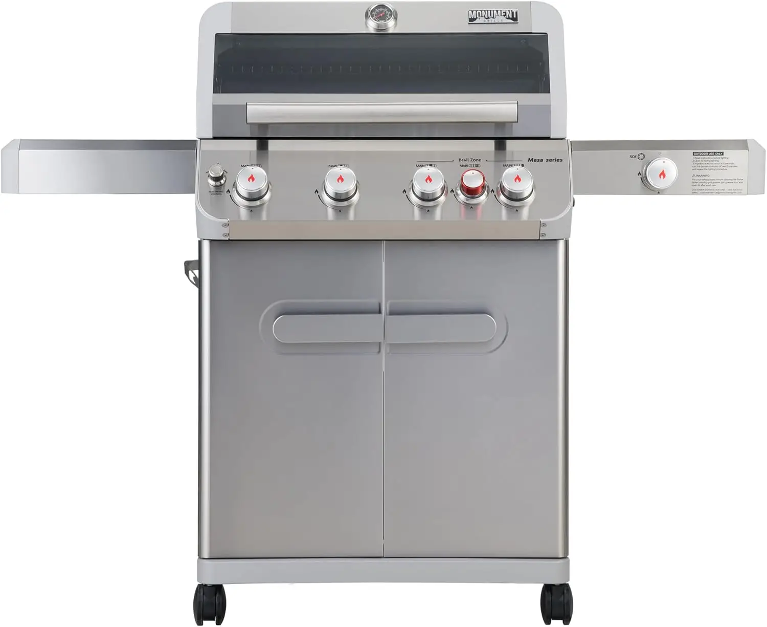 

Monument Grills Outdoor Barbecue Stainless Steel 4 Burner Propane Gas Grill 62,000 BTU Patio Garden Barbecue with Side Burner