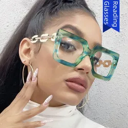 Squre Frame Design Alloy Women Blue Light Blocking Computer Hyperopia Photochromic Reading Glasses With Diopter +1.0 1.5 2.5 3.5