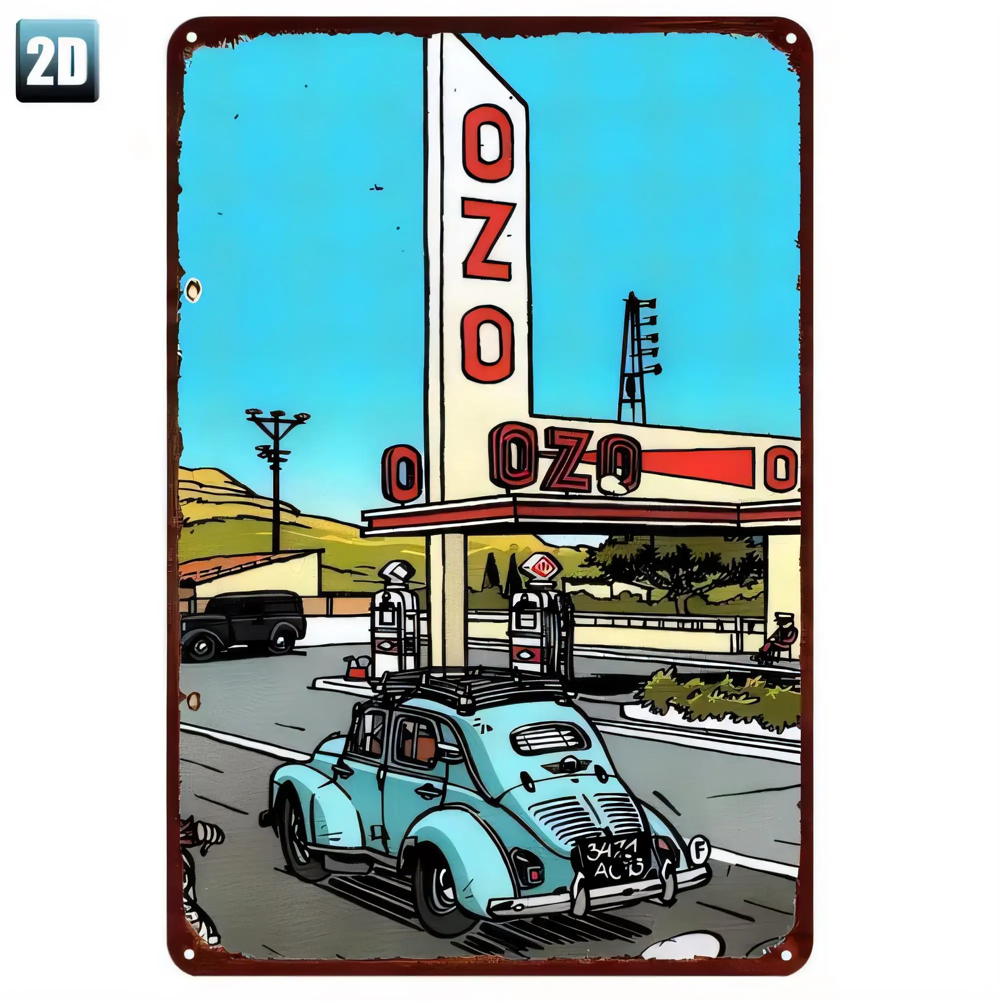 Tin Sign Retro Classic Cartoon Car Garage Wall Decor Metal Sign Vintage 3D Look Rustic Plaque Poster for Man Cave Bar Pub Home O