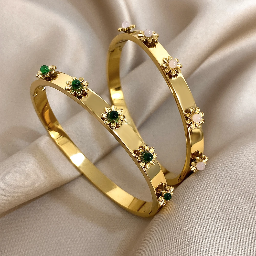 Greatera Vintage หรูหรากําไลข้อมือสําหรับผู้หญิงผู้ชายแฟชั่นเพชร-encrusted ดอกไม้ทับซ้อนกันสวมใส่สร้อยข้อมือแฟลช 6 มม.เครื่องประดับ