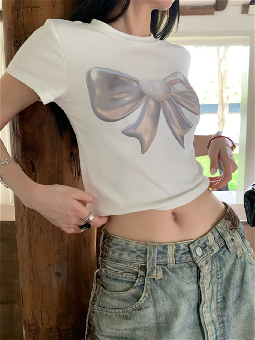 

PLAMTEE Fashion Tees Women Chic Slim New Short Sleeve Summer Printed Sexy 2024 Office Lady High Street T-Shirts Daily