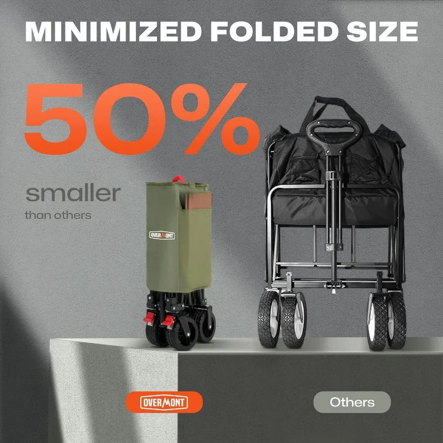 Chariot pliable avec roues Wagon robuste pliable de 180 L avec grandes roues tout-Terrain Capacité de poids de 330 lb avec côté P