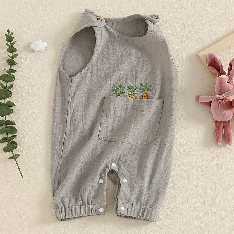 بدلة رومبير صيفية للأطفال بدون أكمام مطرزة على شكل جزرة لحديثي الولادة من البنات والأولاد ملابس لطيفة