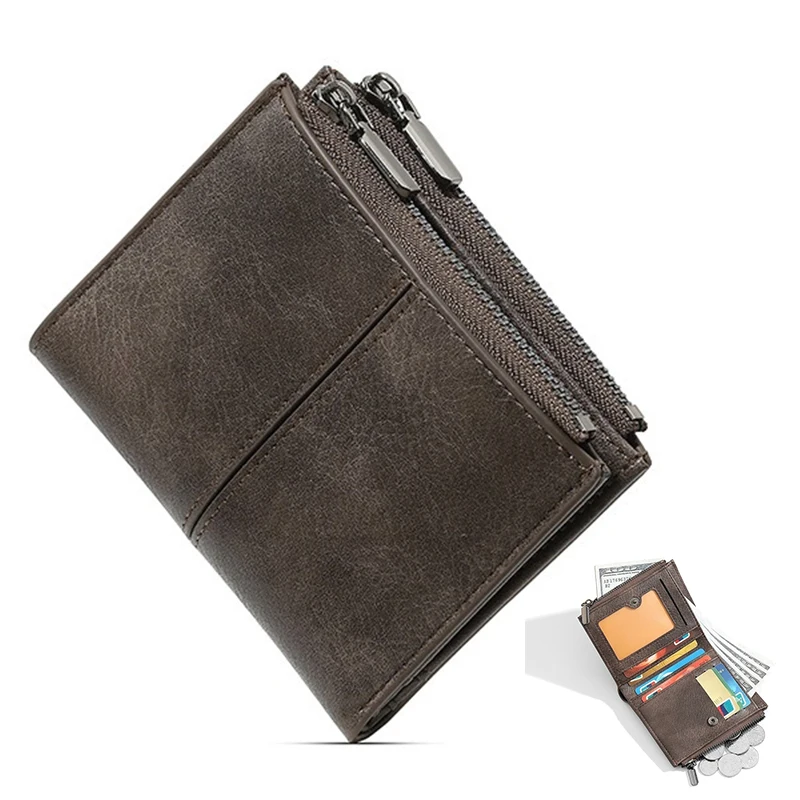 

Модный мужской кошелек из искусственной кожи, кошельки для карт для мужчин, деловая короткая сумка с двойным карманом для монет на молнии, двойной мужской подарок