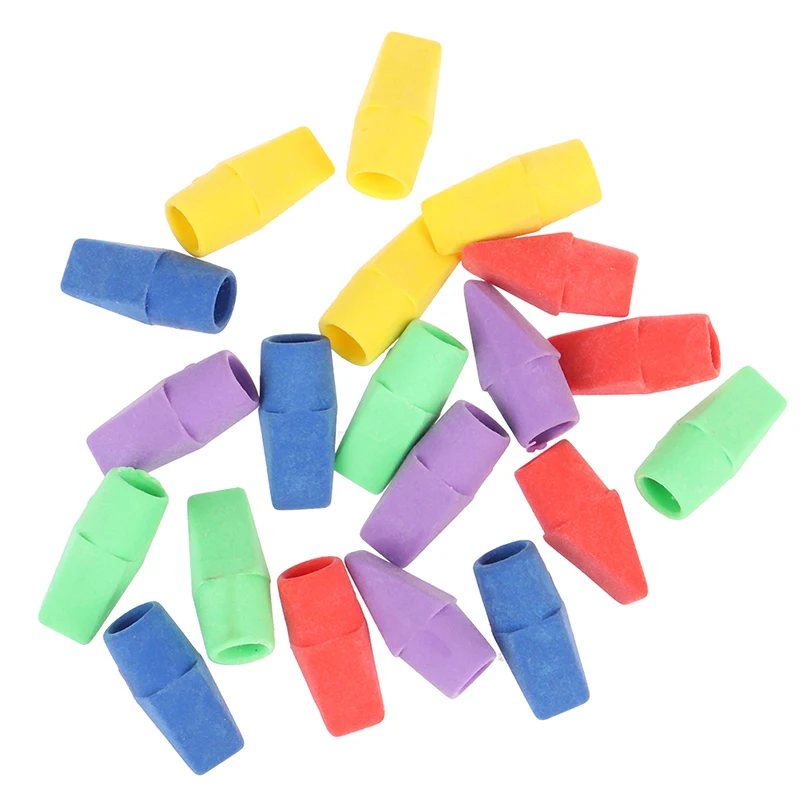 20PC Erasers Pencil Top Caps Chisel Shape Eraser Student Supplies Stationery