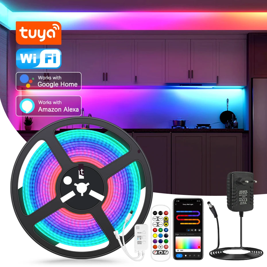 

Tuya Wifi 24V COB LED Strip Light 720LEDs/m Dreamcolor RGB Tape Remote Control RGBIC Addressable Led Ribbon For Home Decoration