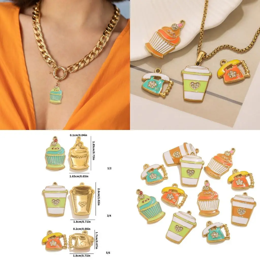 

A52E Ice Cream/Cup/Phone Shaped Charm with Glossy Finish for Accessories Stainless Steel Pendant for Keychains Bags
