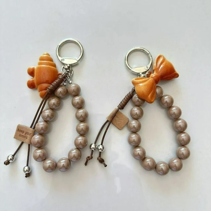 

Cute Croissant Mobile Phone Lanyard, Ccd Camera Keychain Pendant DIY Phone Wrist Strap