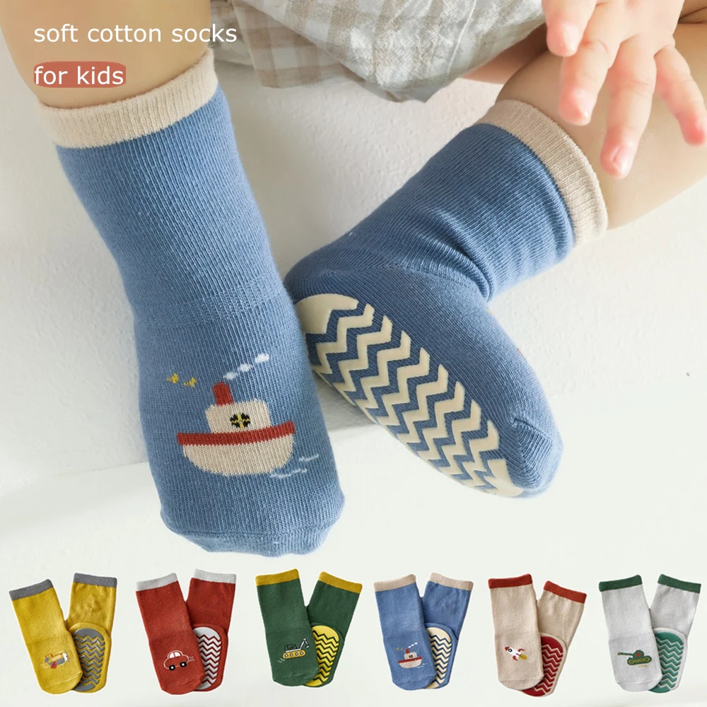 Autumn Spring Baby Anti-slip Thermal Floor Socks for Newborn Girls Boys Cute Cartoon Transport Knitted Home Slippers Clothes