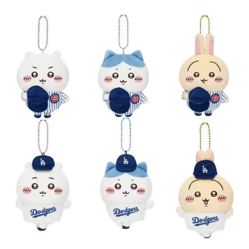 

Jhiikawas Dodgers Baseball Series Plush Keychain Cute Usagi Hachiware Jiikawa in Dodgers Uniform Kawaii Anime Bag Charm for Fans
