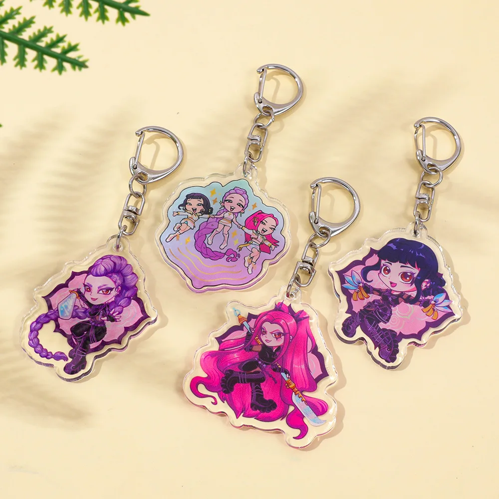

4PCS K-pop Demon Hunters Acrylic Keychains Kawaii Rumi, Mira Zoey Anime Merchandise Charms Girls' Gift