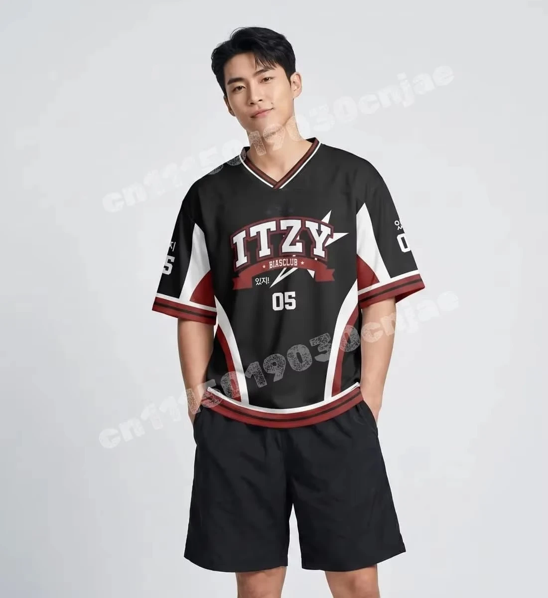 ITZY Midzy Yeji 05 Color Block V Neck Sports Jersey Breathable Top Family Matching Parent Child Fans Costume Sports T-shirt