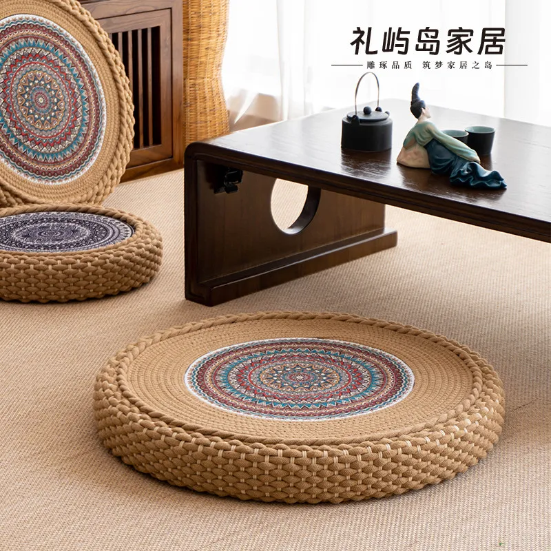 Premium Premium Elegant Sturdy Thickened Cotton Rope Round Floor Cushion, Versatile Tatami Meditation Mat for Kneeling, Reading & Zen - Aliexpress Deal