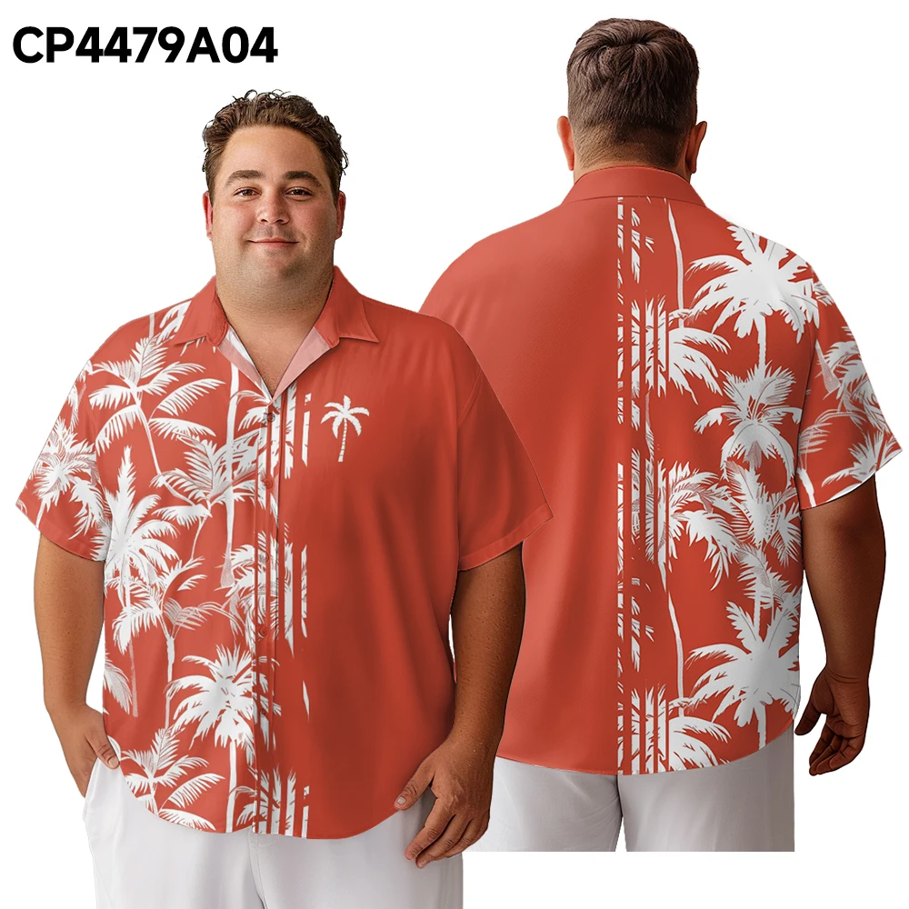 2024 new  camisas de hombre White coconut tree with red base printed clothing men's shirt loose large size casual short-sleeved