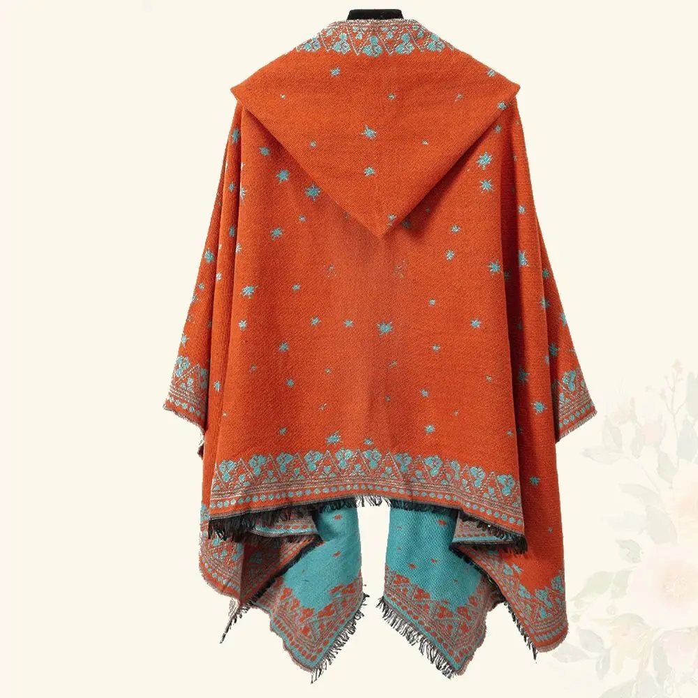 

Fashion Ethnic Style Hooded Shawl Warm Windproof Tassel Cloak Shawl Poncho Capes Ladies