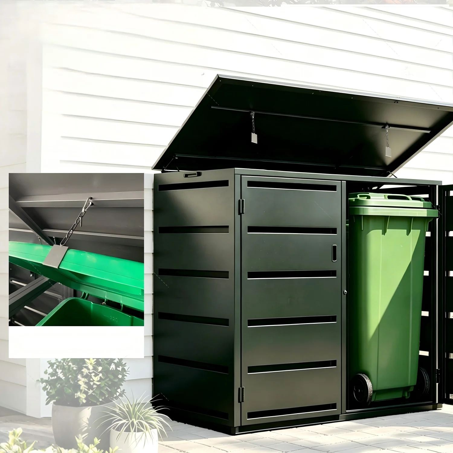 Waste Separation Bins Durable 240L 480L Galvanized Steel Trash Can Street With Flip Lid Demountable Big Garbage Cans For Public