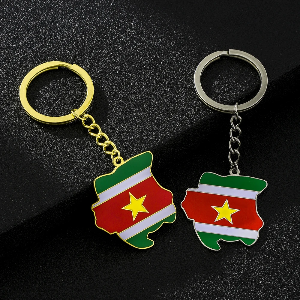 

Fashion Suriname Map Flag Key Chain Stainless Steel Men Women Sranan Maps Key Ring Jewelry Gift