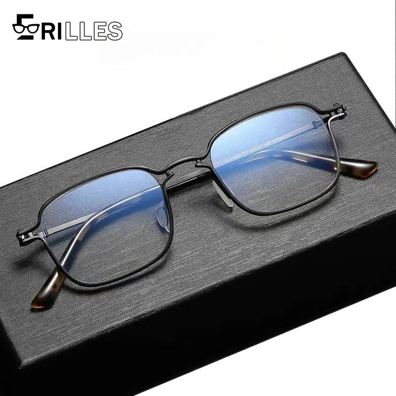 

Blue Light Blocking Optical Glasses, Handcrafted Pure Titanium Square Frame, Full Rim Retro Fashion, Ultralight Comfort Fit