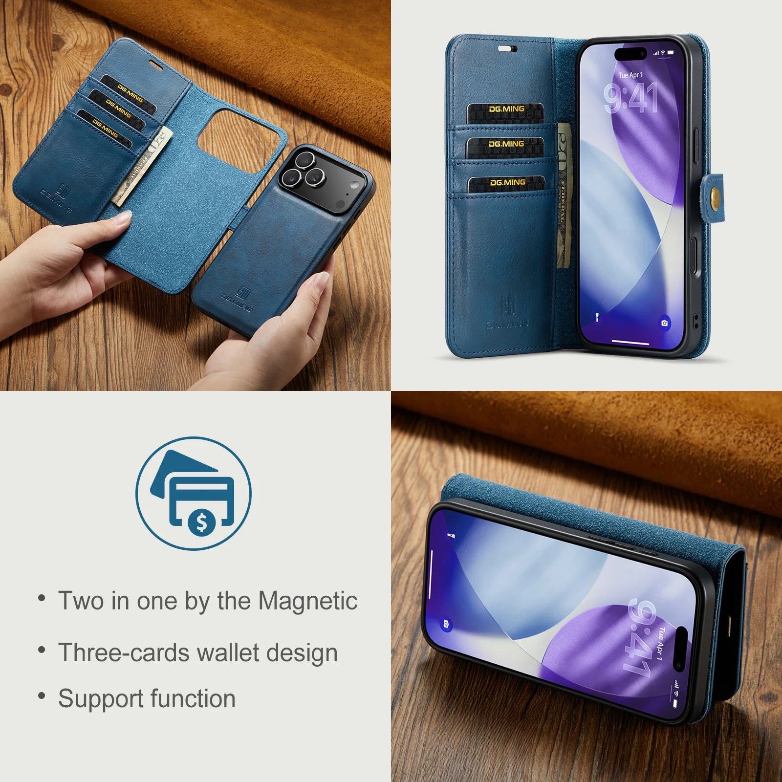 Multifunction 2 in 1 Magnetic Removable Leather Card Wallet Cover For iPhone 17Promax 17 16 15 14 13 12 11 XR XS Max 8 7 6 Case