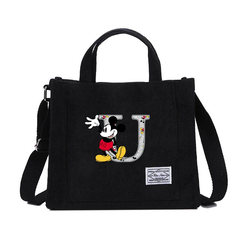 Disney Mickey Mouse A-Z 26 English Letters Women\'s Shoulde Bag Canvas Tote Bags for Commuting College Student Fashion Trend Bag