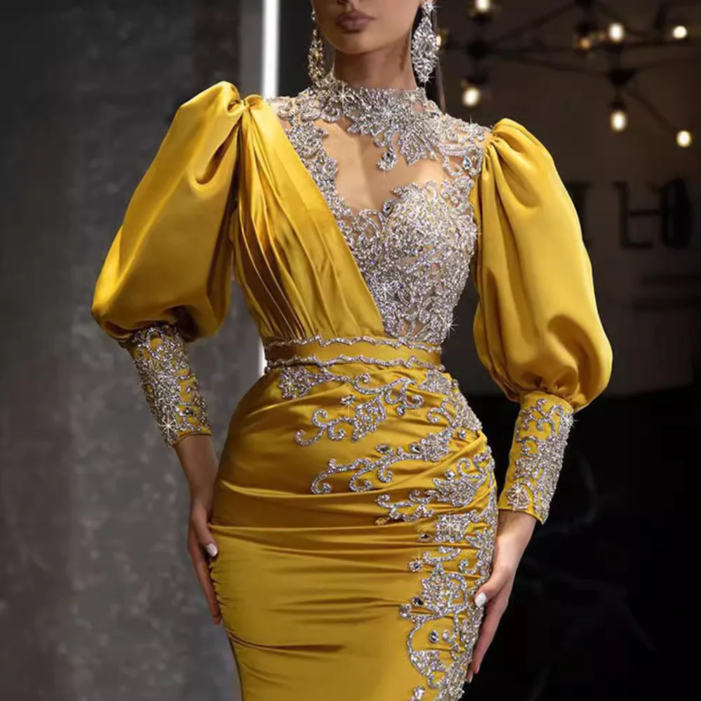 

Spring/Summer New Women's Wedding With Large Display, Sexy Gold Splashing Dress, Tailed Banquet Evening Dress