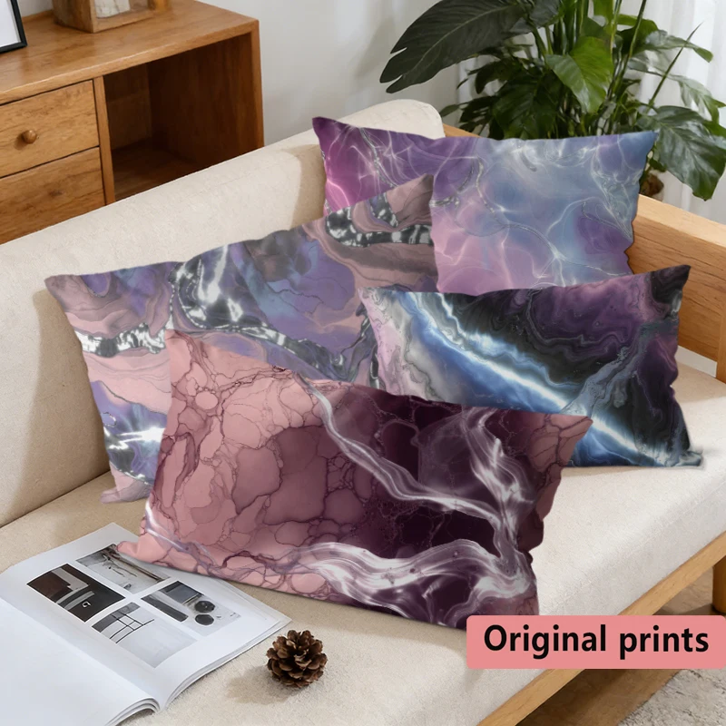 Marbled Purple Abstract Pillow Covers Suitable For Sofa Bedroom Car Pillow Cover Cushion Rectangular Back Cushion