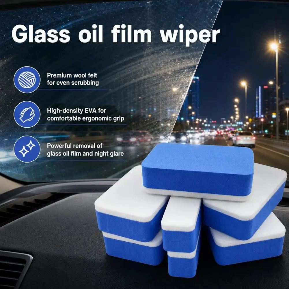 5Pack Car Glass Cleaning Sponge Felt Pad Automotive Window Oil Film Remover Polishing Block Car Cleaning Tool