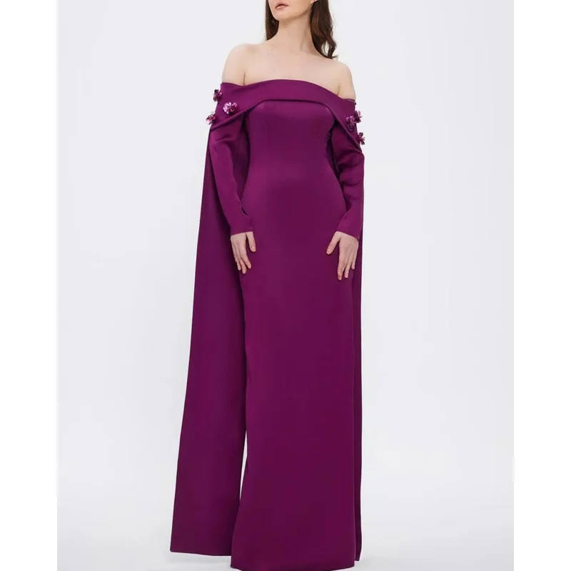 Indie Elegant 3D Flowers Prom Gown Women Off Shoulder Purple customized Evening Dress Floor Length Special Occasion Gowns 2025