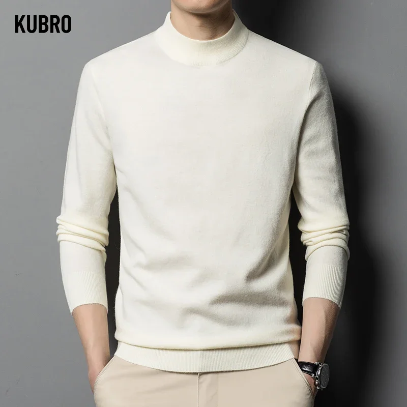 KUBRO Autumn Winter New Soft Cashmere Bottoming Shirt Solid Color Warm Comfortable Business Casual Fashion Wool Knitting Sweater