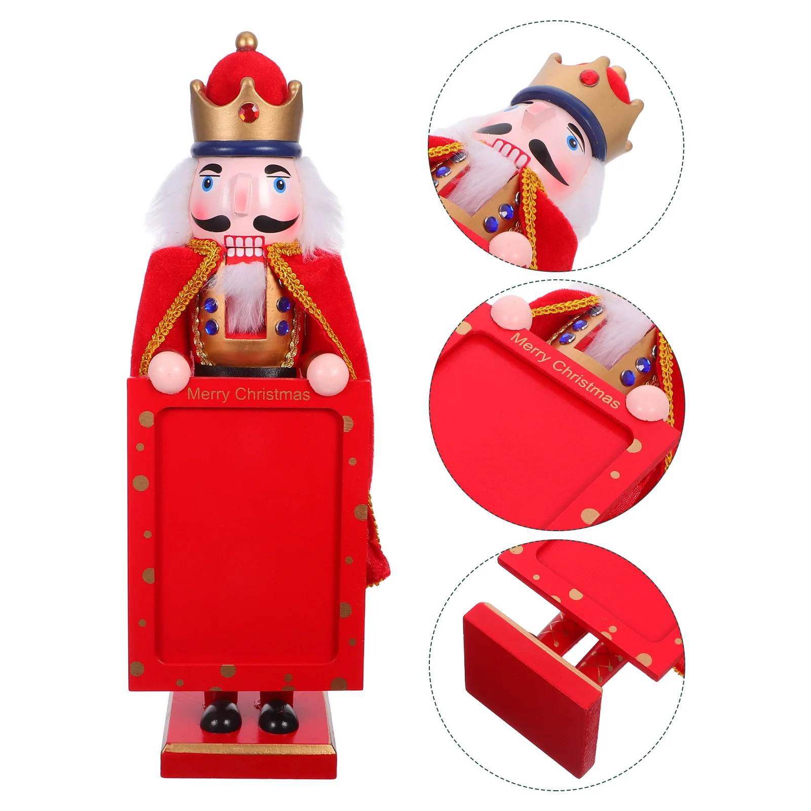 

38Cm Wooden Nutcracker Photo Frame Handcrafted King Soldier Statue Holiday Tabletop Decor For Christmas Mantel -