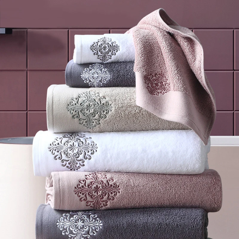 Hotel towels 100% pure cotton set embroidered jacquard craft gym travel face towels beach machine washable hair towels combed