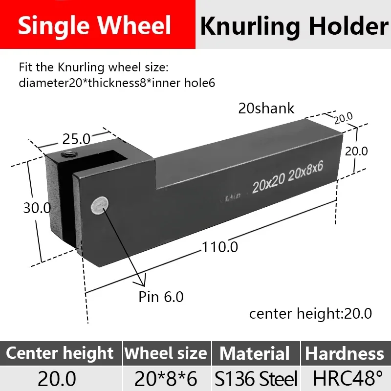 20*20mm 20*8*6 Single Wheel Knurling Holder KOKC For CNC Lathe Machine