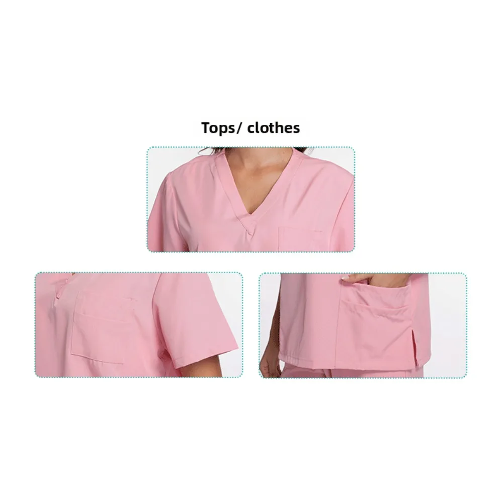 Medische scrubs voor dames - Top met V-hals en korte mouwen en broek met trekkoord, ziekenhuis, tandarts, dierenarts, verpleegster, arts, werkuniformset