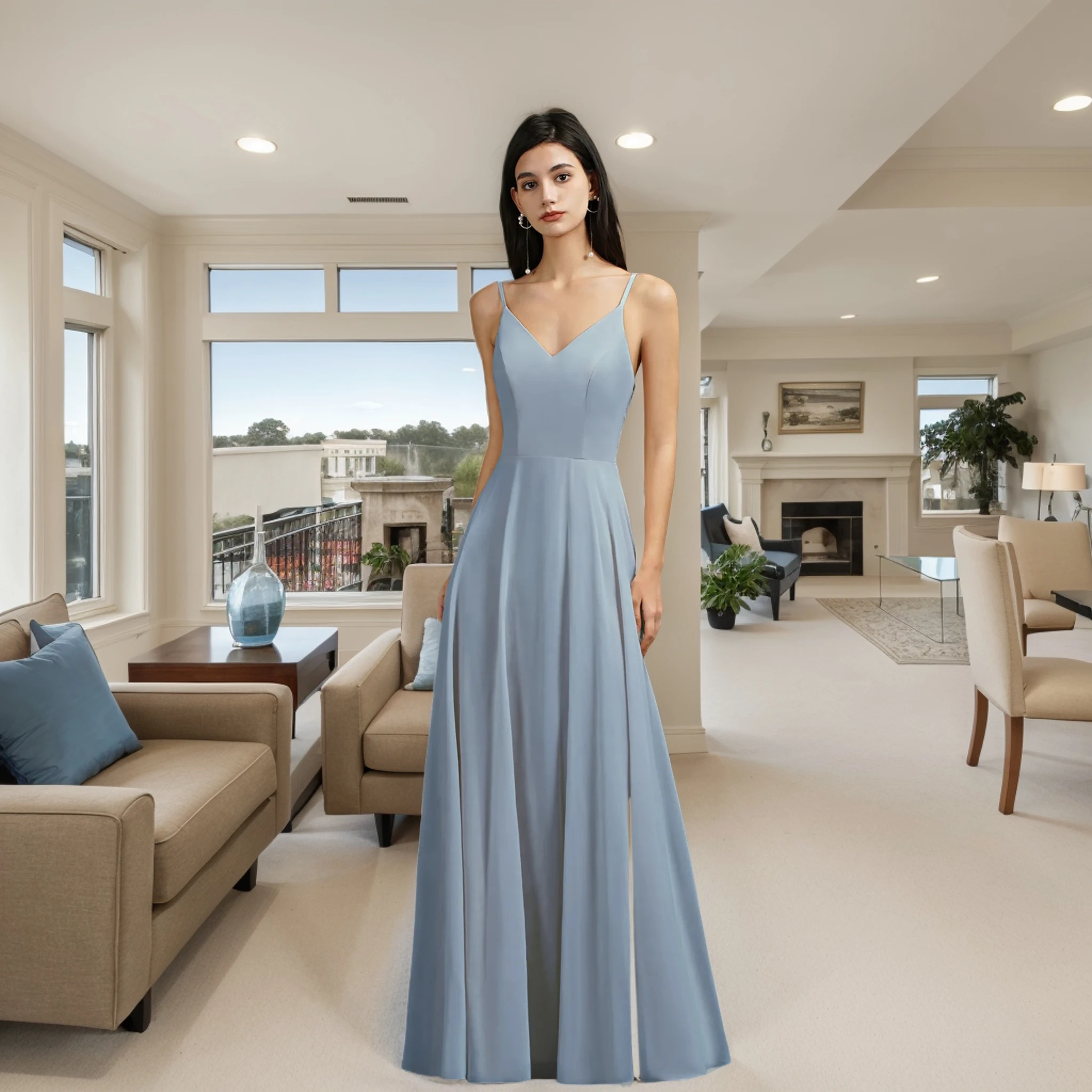 

BABYONLINE Простые платья для выпускного вечера на тонких бретельках с v-образным вырезом и цветочным кружевом с открытой спиной Вечернее платье Шифоновое вечернее платье трапециевидной формы длиной до пола