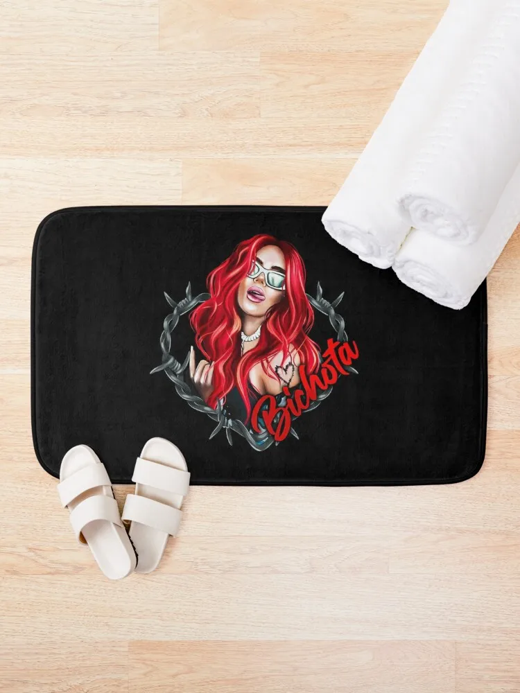 karol g bichota and heart tattoo, Karol red Bare Wire Heart, Bichota , New look with Red Hair Illustration with Bichota Bath Mat