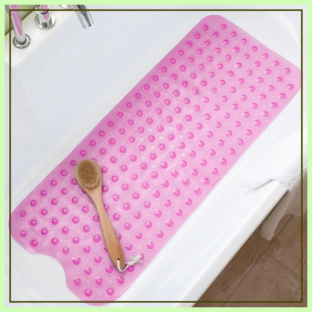 

39x16 Inch Non-Slip Bathtub Mat for Shower Tub, Extra Long Bath Mat, Machine Washable, BPA Free, Clear Hot Pink