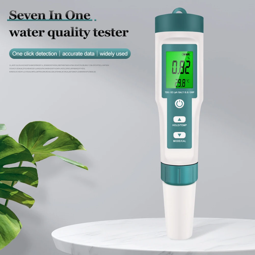 

7-in-1 Water Tester Pool Salt Tester Backlight Digital PH Tester LED Display PH/TDS/EC/SG/ORP/Salt/Temp Meter for Drinking Water