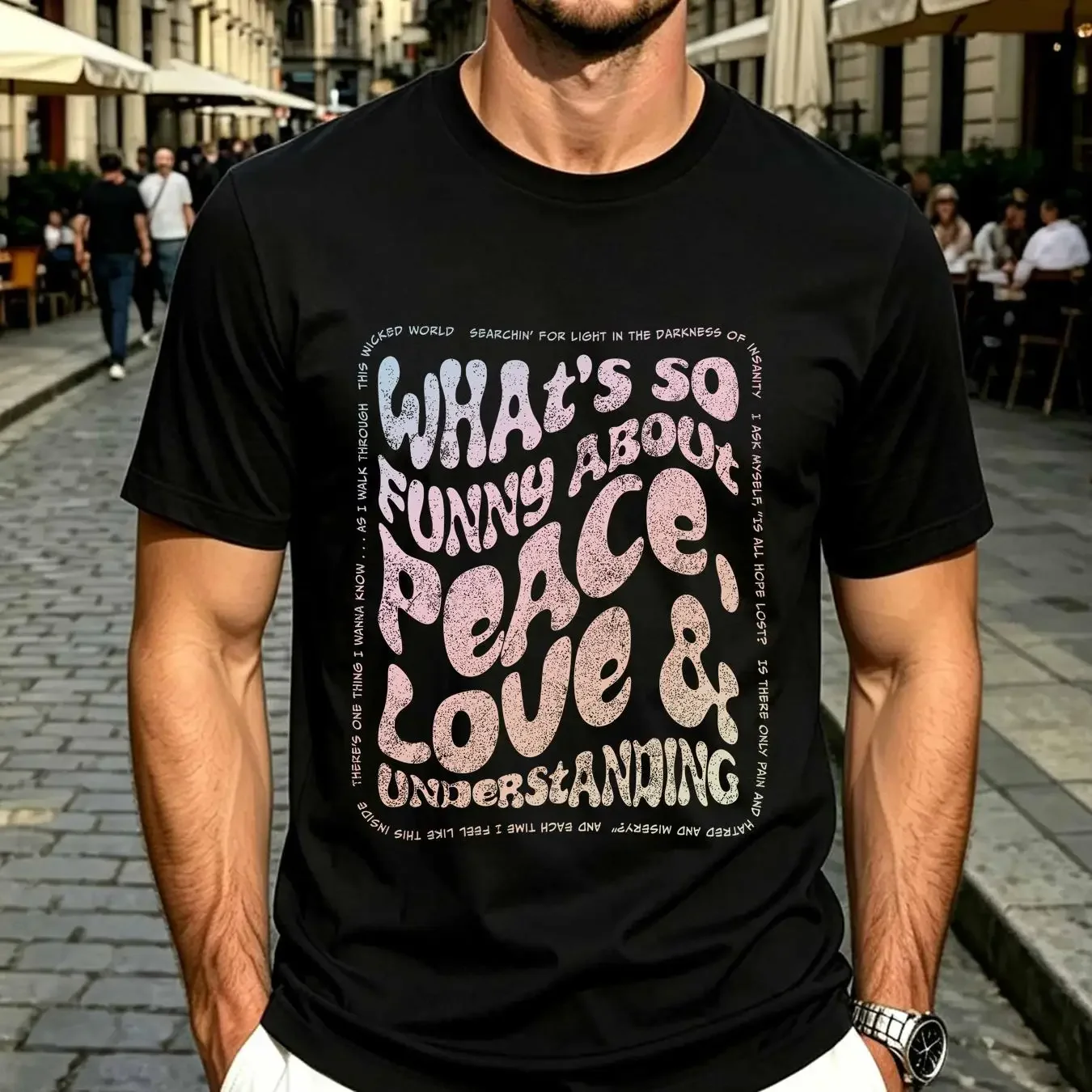 washed T Shirt New Peace Love and Understanding 2 Men's S 2XL vintage Washed Casual streetwear homme Stylish designer clothes