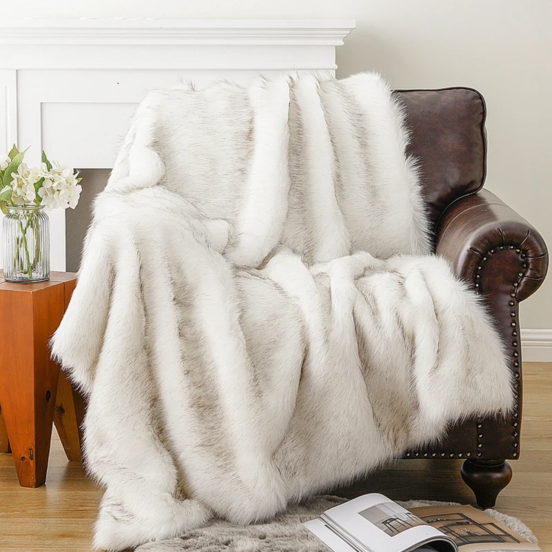 Cover Blanket White European Long Wool Sofa Cover Light Luxury Imitation Fur Thickened FoxSuitable for Bedroom Living Room Hotel