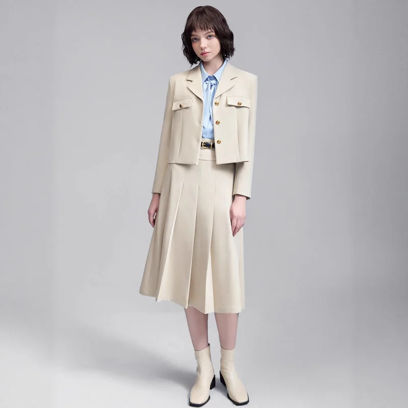Off-White Short Blazer for Women, Spring and Autumn New Style, Workplace Commuting, Petite Teacher Outfit, Formal Women's Suit