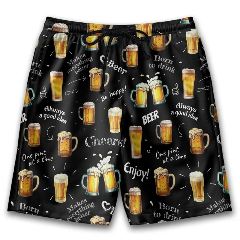 Beer Dog Graphic Short Pants For Men Alcohol Animals 3D Print Beach Shorts Summer Hawaiian coulisse Loose Surfing Swim Trunks