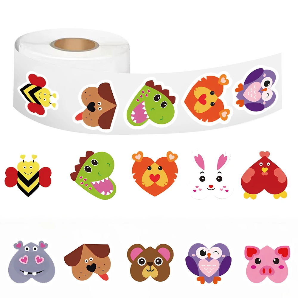 500개 동물 하트 모양 롤 스티커 노트북 오토바이 아트 라이프 스타일 스티커 전화 DIY 가방 전화 스티커